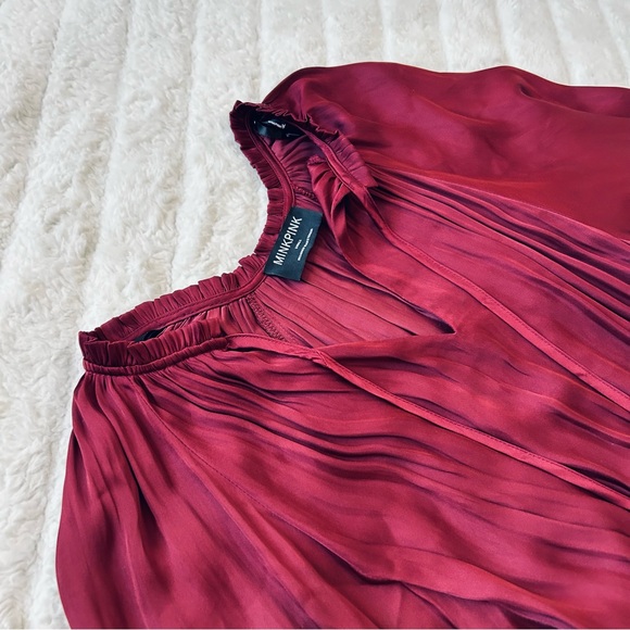 Minkpink Drawstring-Waist Peasant Dress Wine Women’s Sz S Festive Fall Romance - Picture 13 of 15